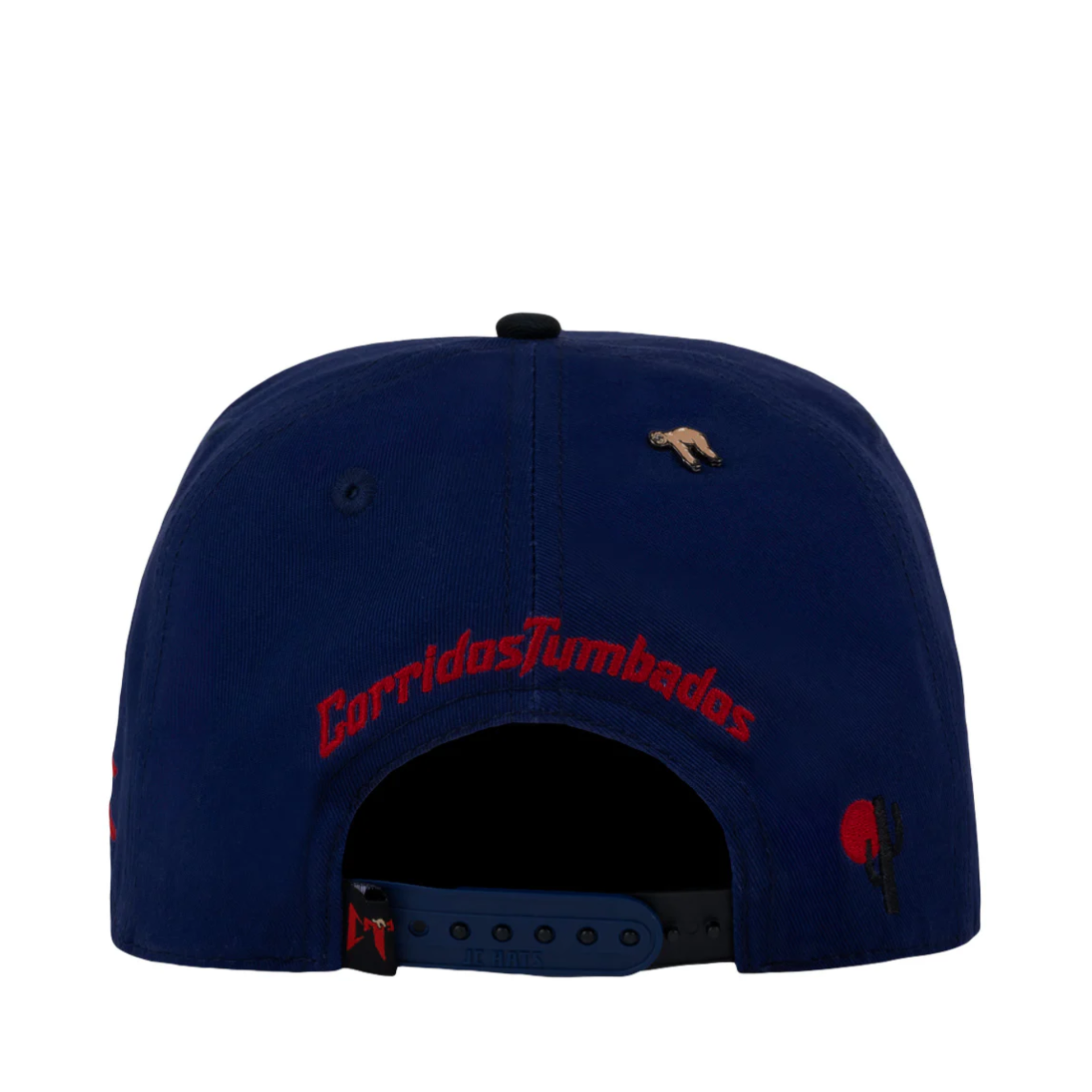 back of JC Brand Corridos Tumbados CT snapback hat in navy color.