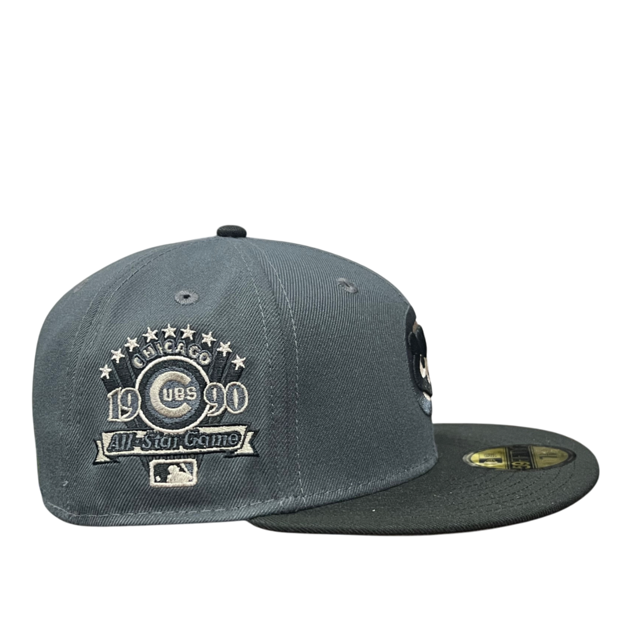 side of Chicago Cubs Cooperstown Graphite Black ASG 1990 59FIFTY Fitted Hat