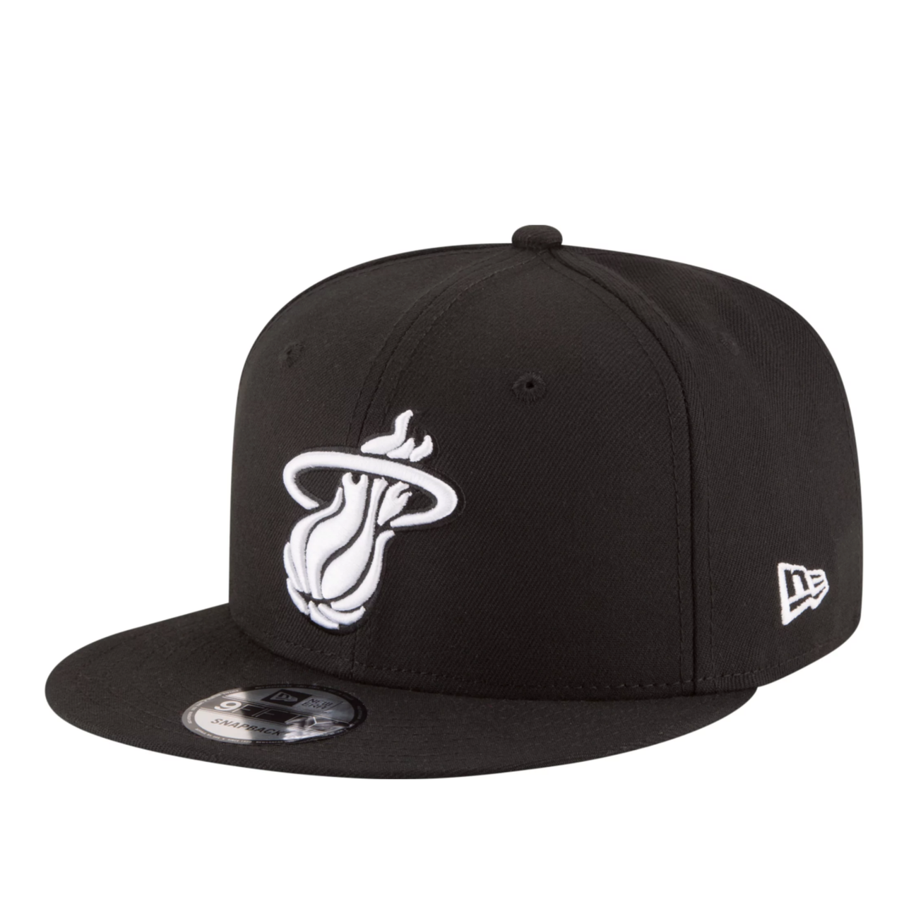 Front View of New Era Miami Heat Black White 9FiFTY Snapback Hat