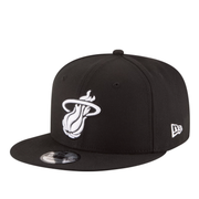 Front View of New Era Miami Heat Black White 9FiFTY Snapback Hat