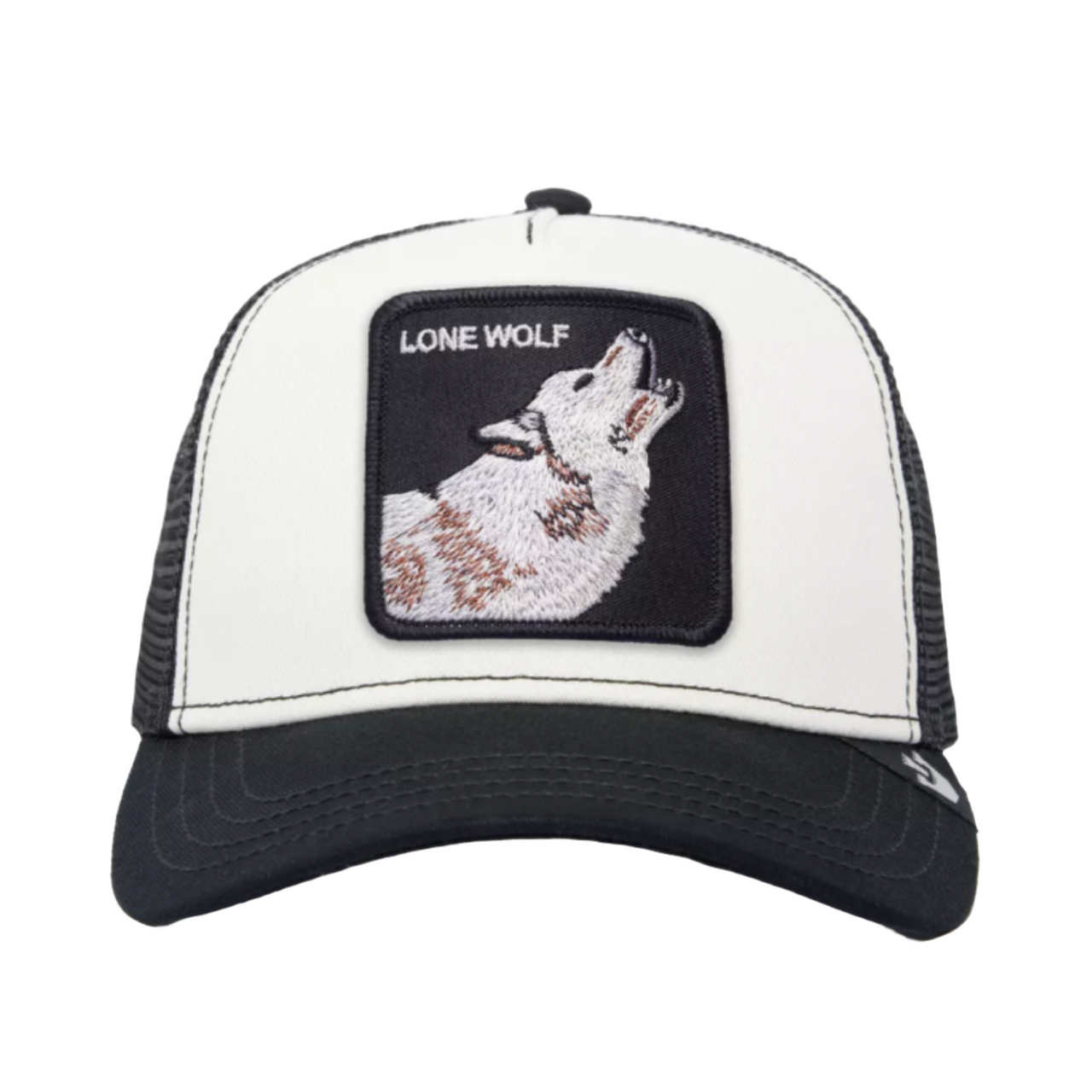 Black and White The Lone Wolf Goorin Bros Trucker Mesh Snapback Men's Hat