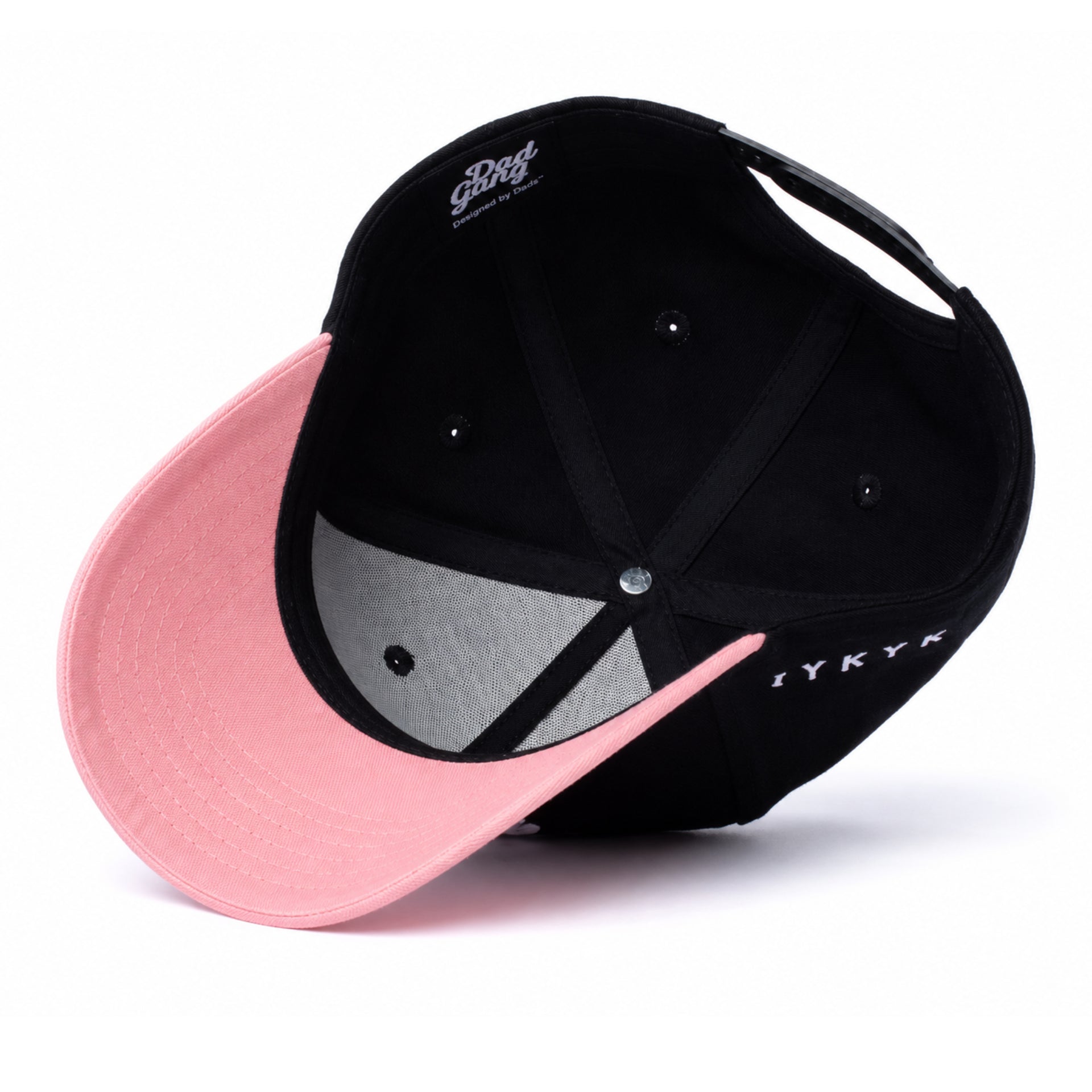 Dad Gang Horsepower Black Pink Snapback Hat under visor view