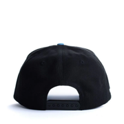 back of Dad Gang Horsepower Black Blue Snapback Hat