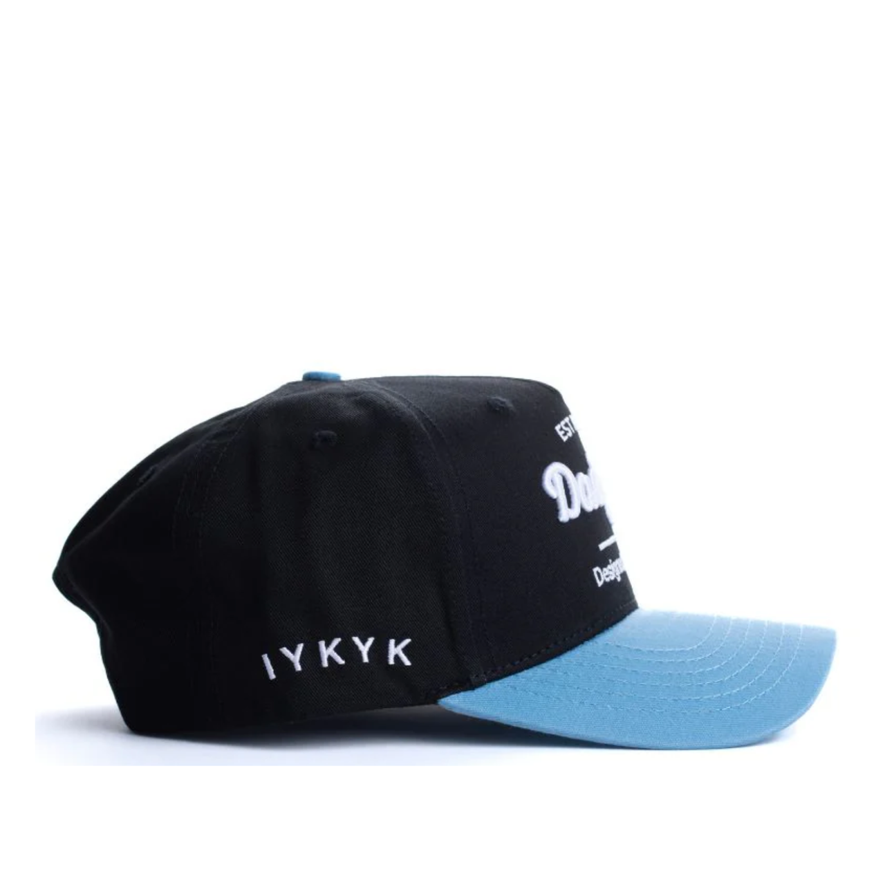 side of Dad Gang Horsepower Black Blue Snapback Hat
