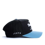 side of Dad Gang Horsepower Black Blue Snapback Hat