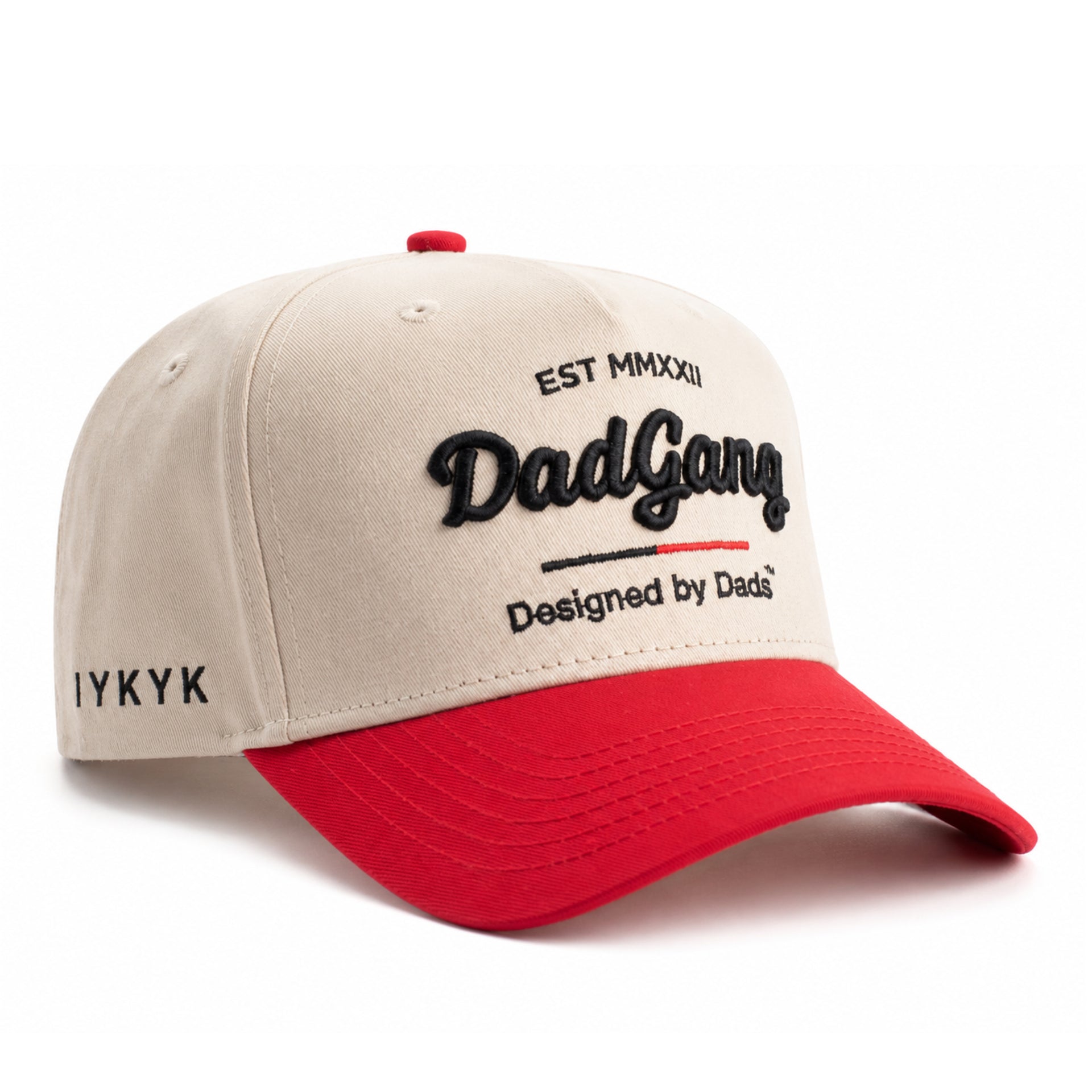 Dad Gang Horsepower Chrome Red Snapback Hat front side view
