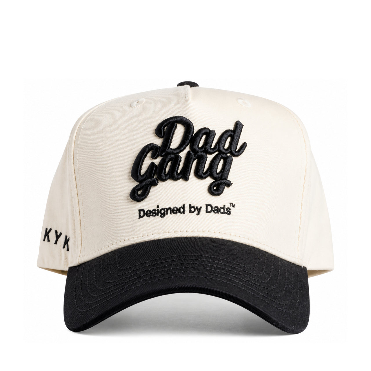 Dad Gang Cream Black Snapback Hat front view