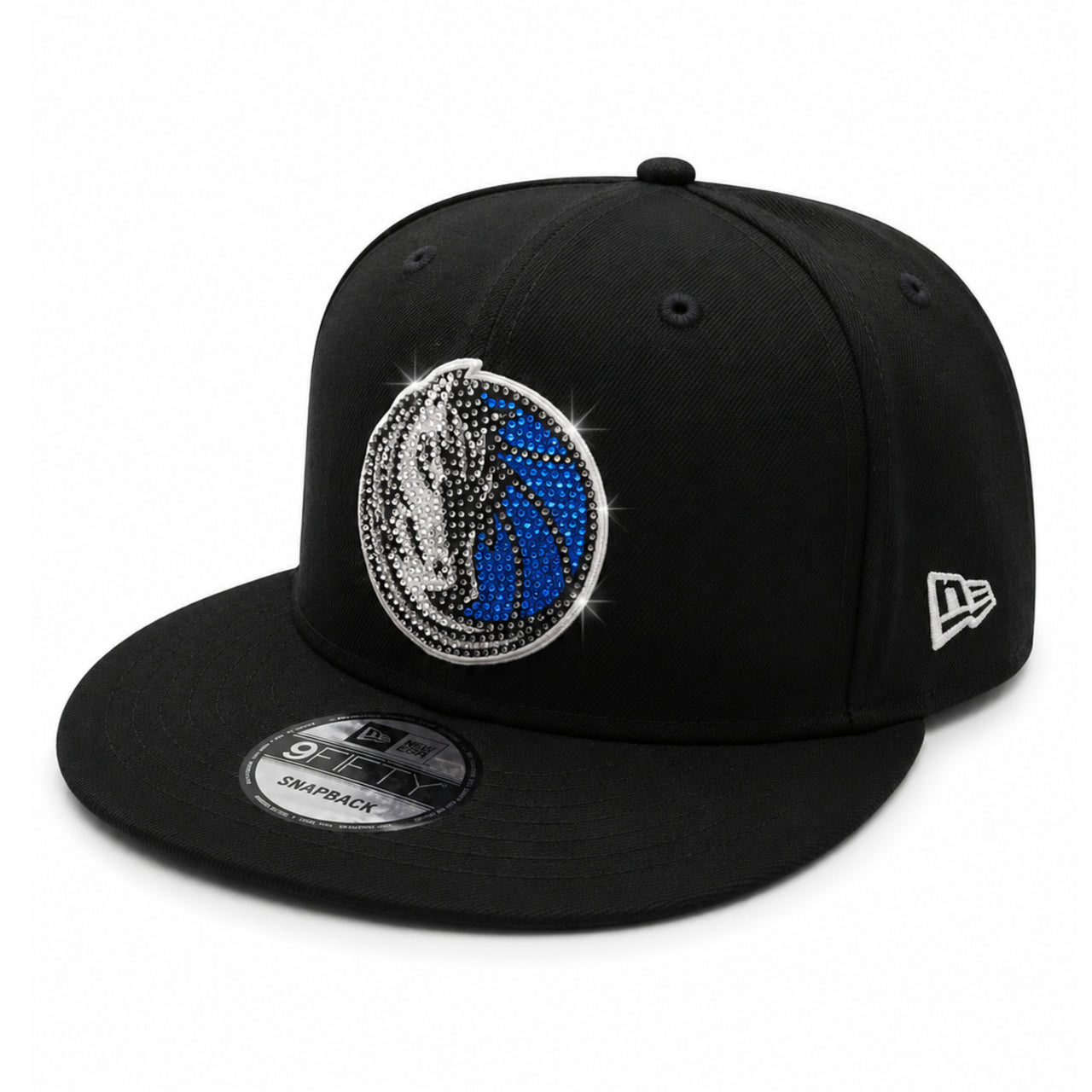 New Era Dallas Mavericks Rhinestone Black 9FIFTY Snapback Hat angle view