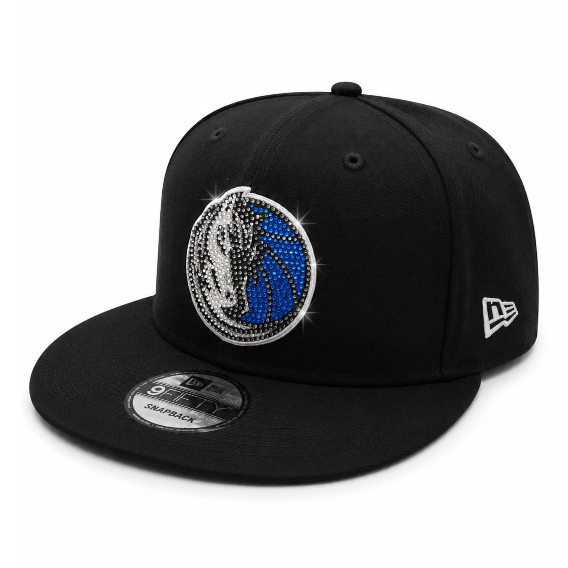 New Era Dallas Mavericks Rhinestone Black 9FIFTY Snapback Hat angle view