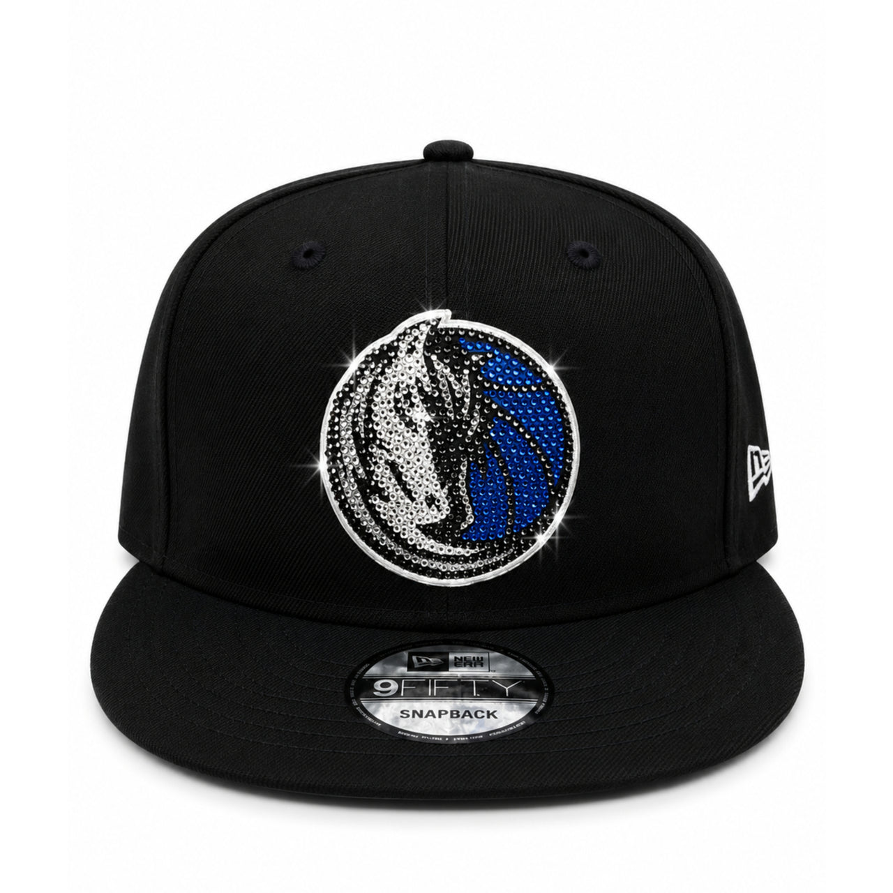 New Era Dallas Mavericks Rhinestone Black 9FIFTY Snapback Hat front view
