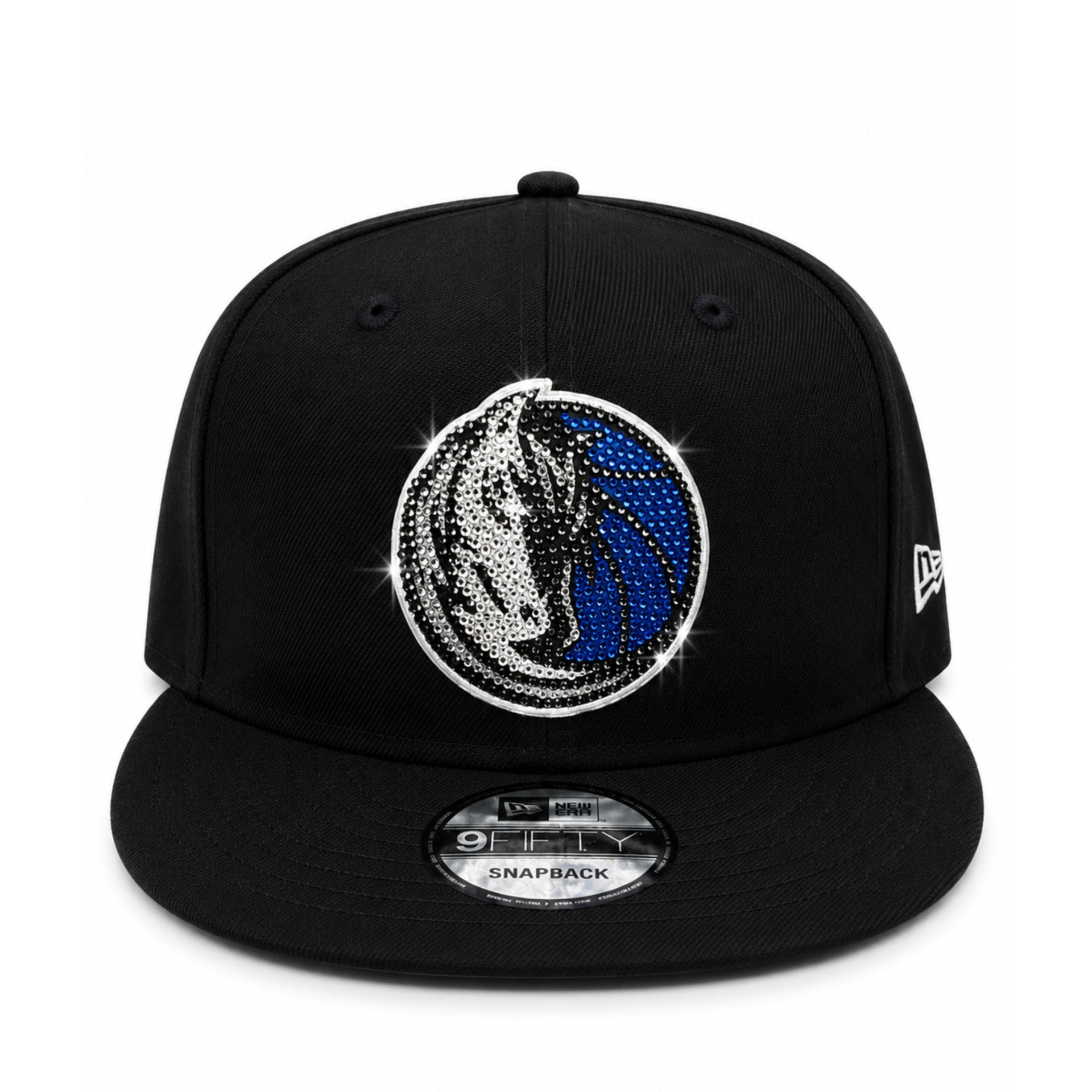 New Era Dallas Mavericks Rhinestone Black 9FIFTY Snapback Hat front view