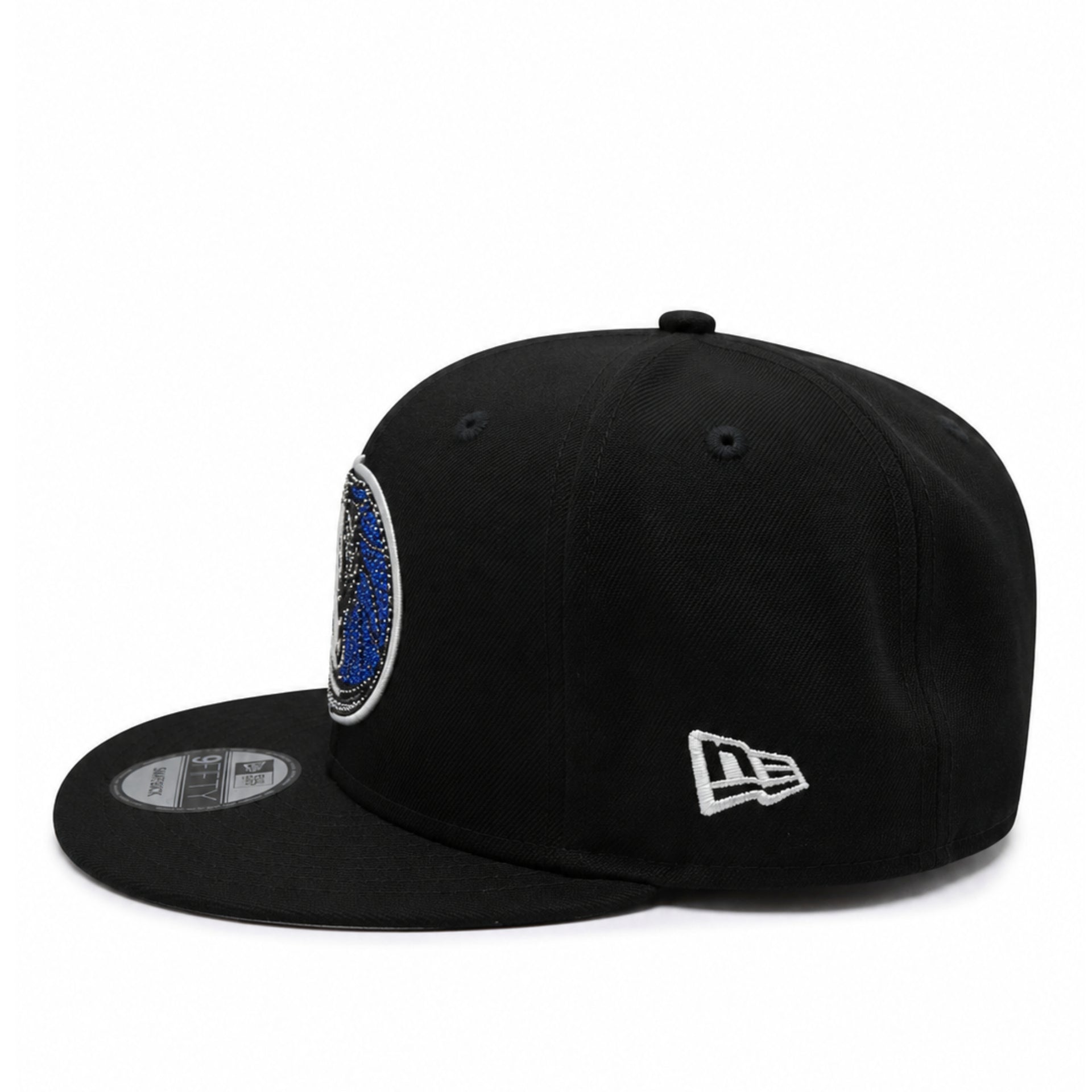 New Era Dallas Mavericks Rhinestone Black 9FIFTY Snapback Hat side view