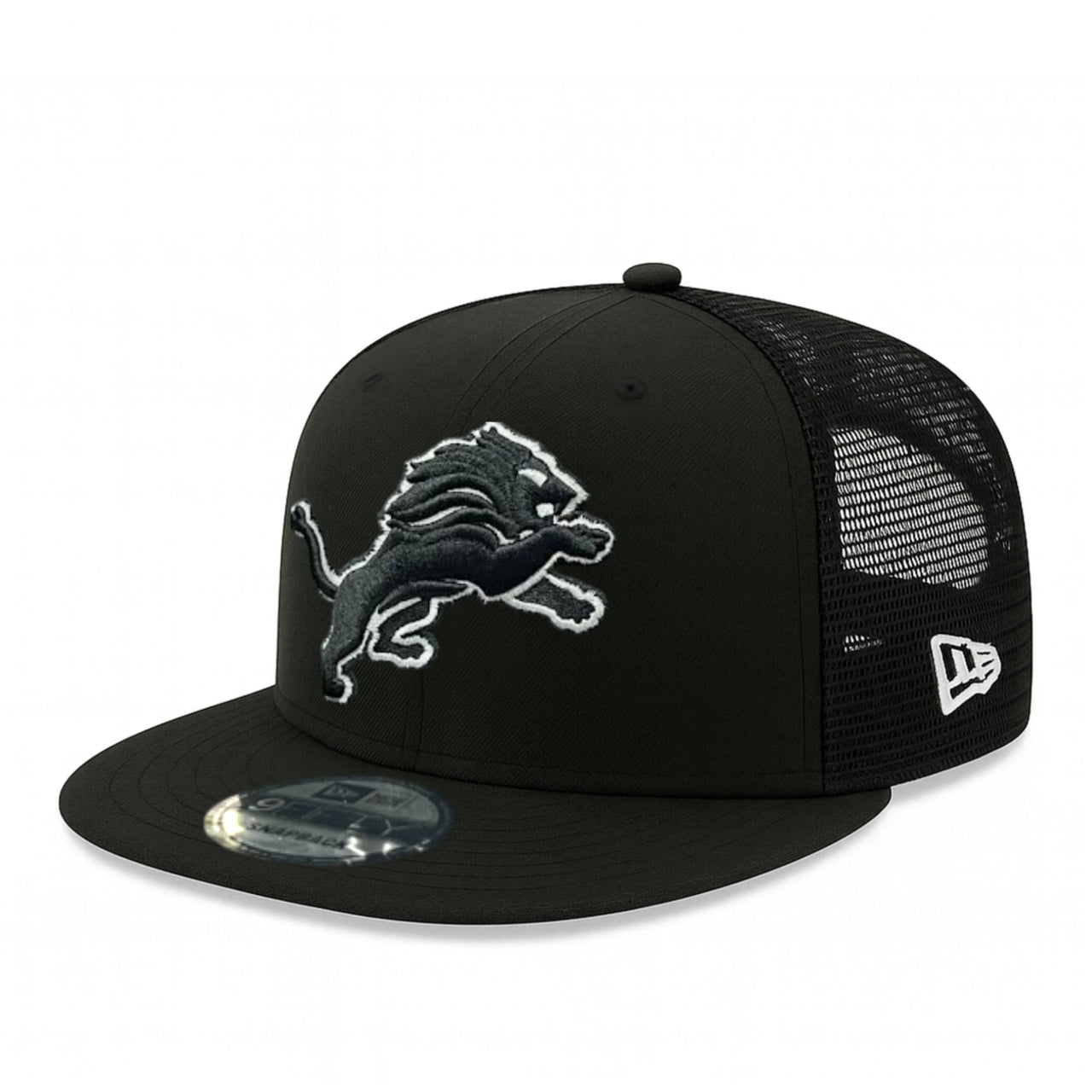 New Era Detroit Lions Black Trucker 9FIFTY Snapback Hat