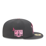 Side Patch View of New Era Los Angeles Angels Day of the Dead Graphite 59FIFTY Fitted Hat