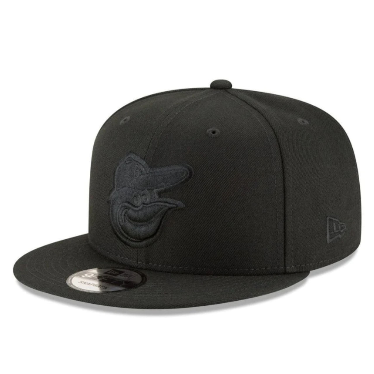 NewEra 9FIFTY Baltimore Orioles all black snapback cap.