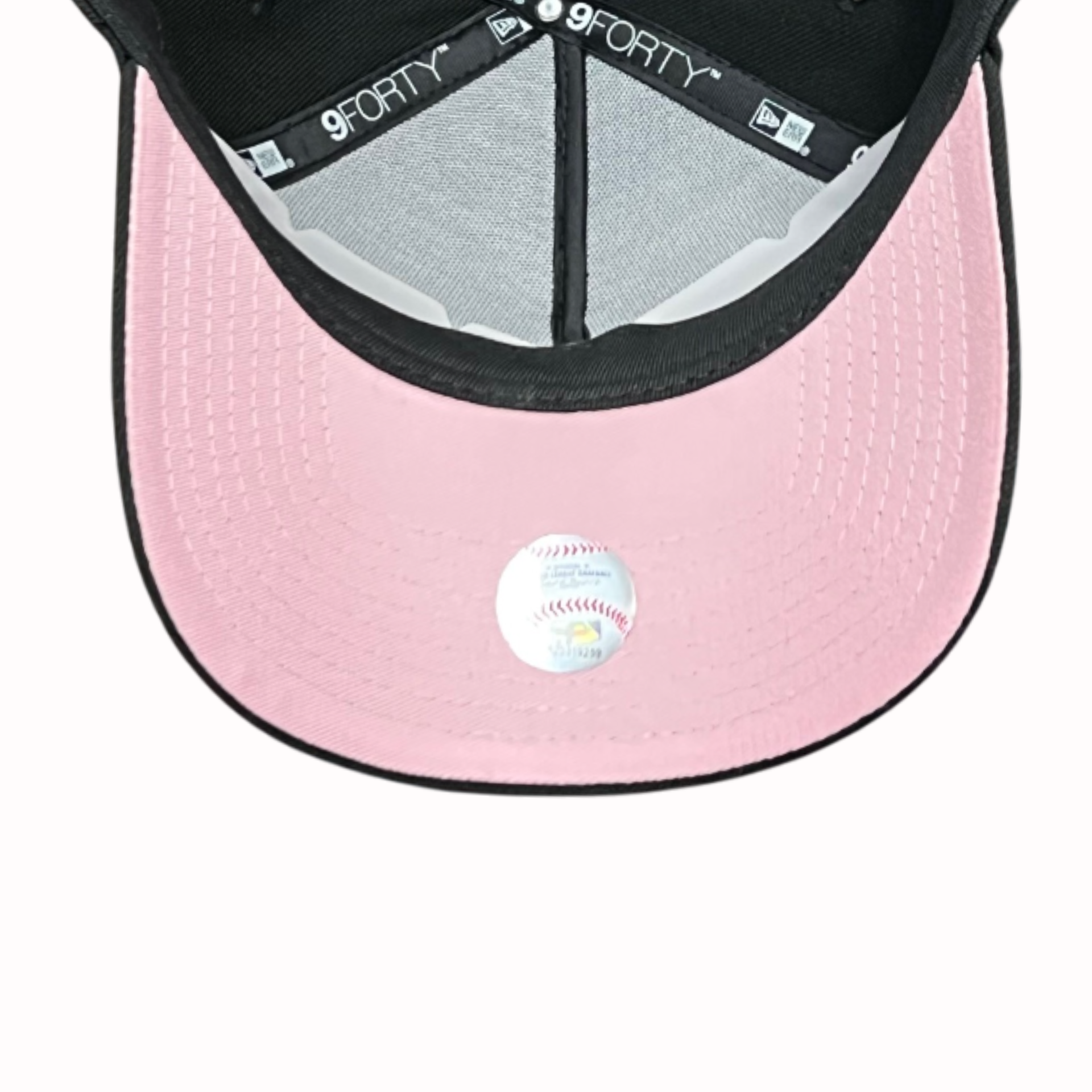 Pink Under Visor of Los Angeles Dodgers Black Pink Heart 9FORTY A-Frame Snapback