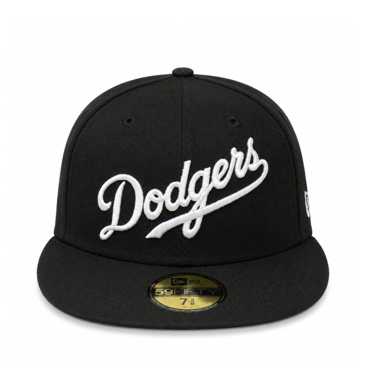 New Era Los Angeles Dodgers Script Black White 59FIFTY Fitted Hat front view