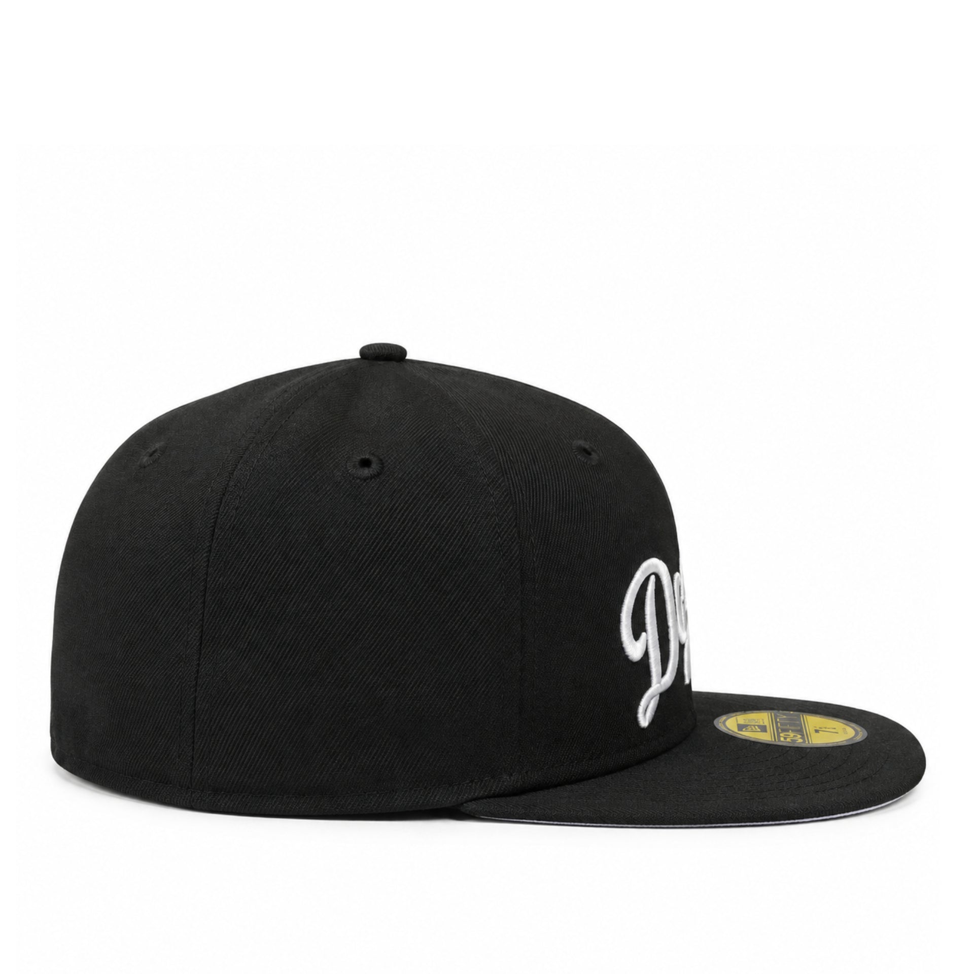 New Era Los Angeles Dodgers Script Black White 59FIFTY Fitted Hat side view