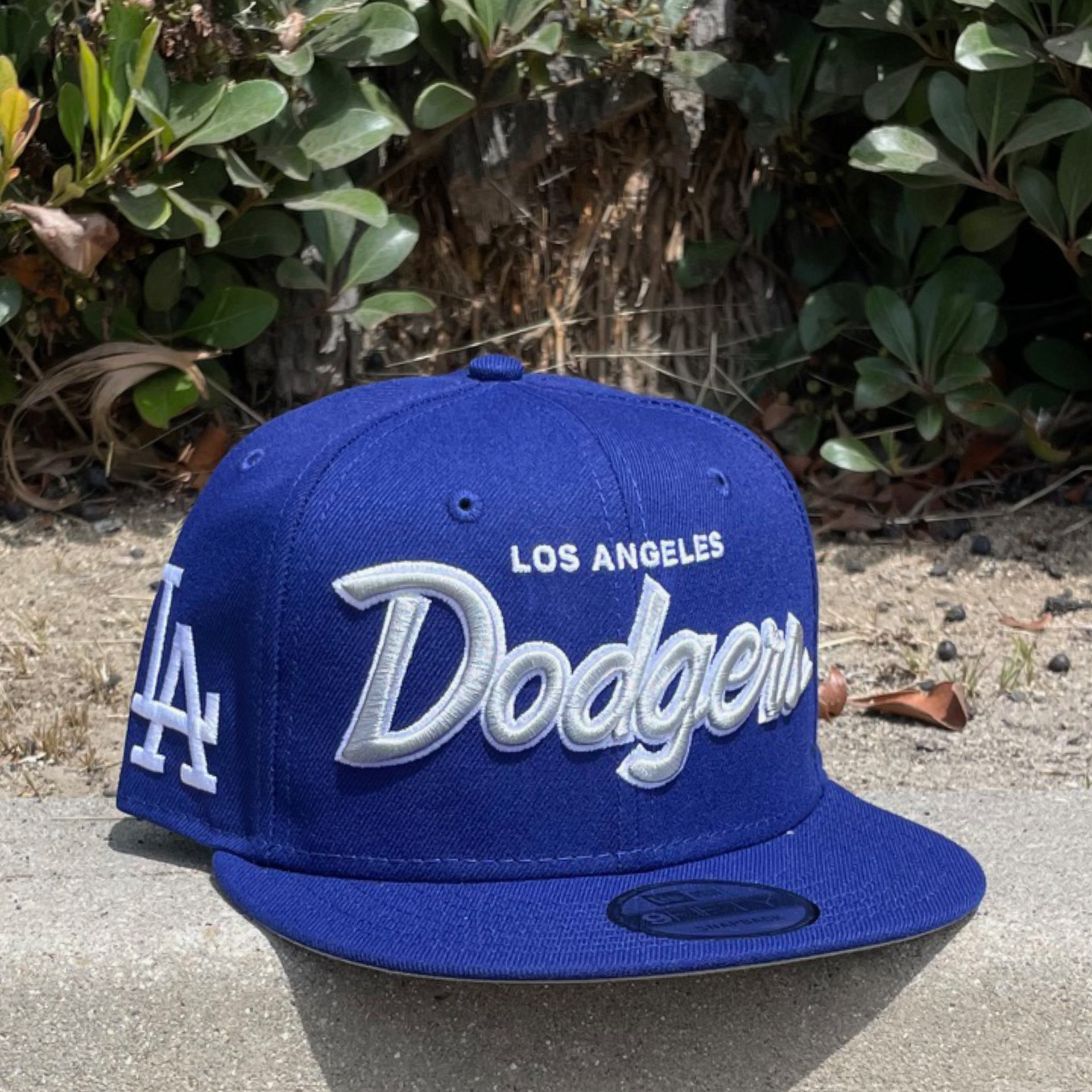 blue los angeles dodgers script 9fifty snapback hat