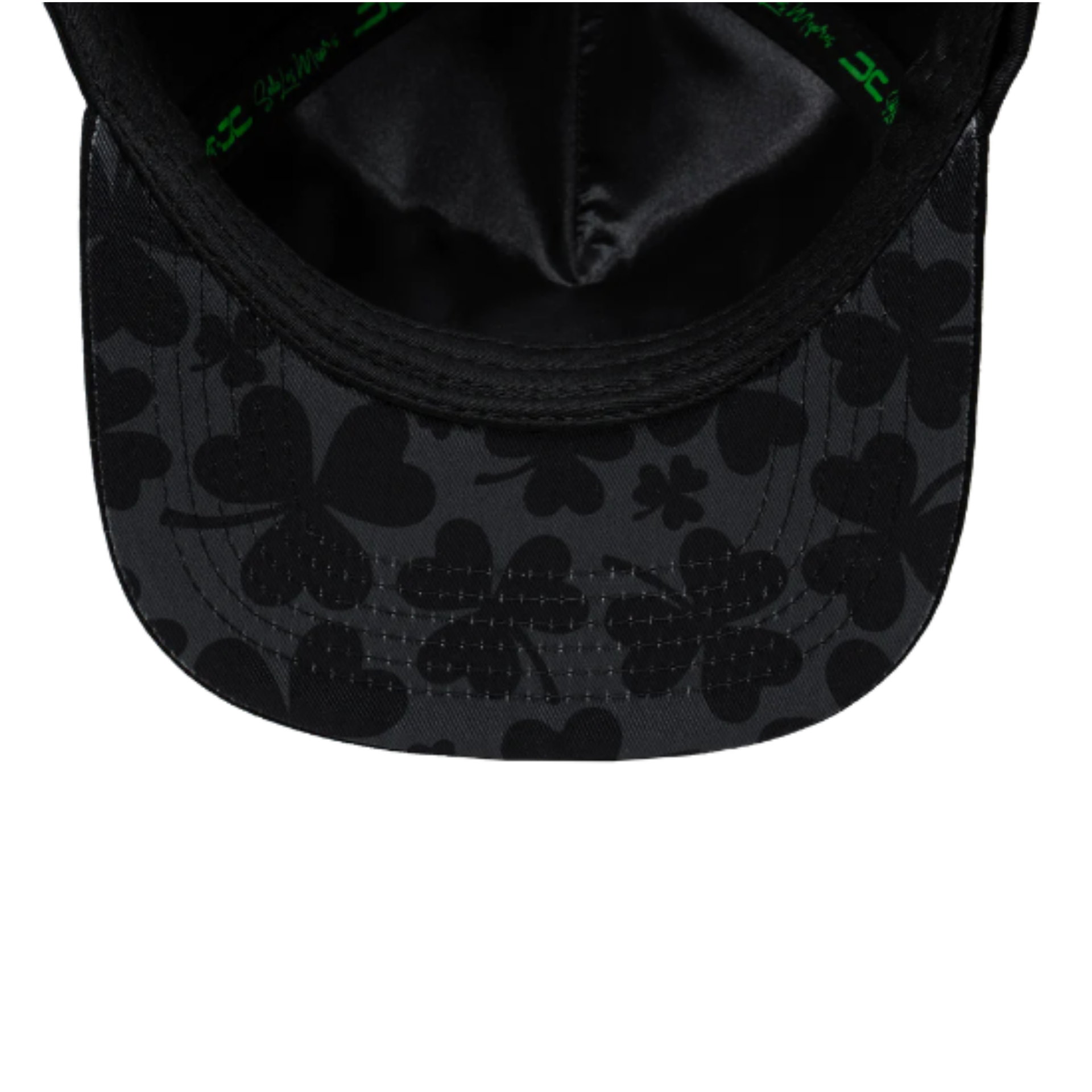 JC Hat Trebol Clover logo all black snapback under visor