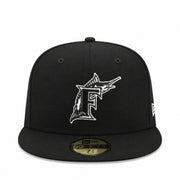 New Era 59Fifty Florida Marlins Cooperstown Fitted Hat - Black/White front view