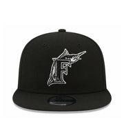 New Era Florida Marlins Black White 9FIFTY Snapback Hat front view