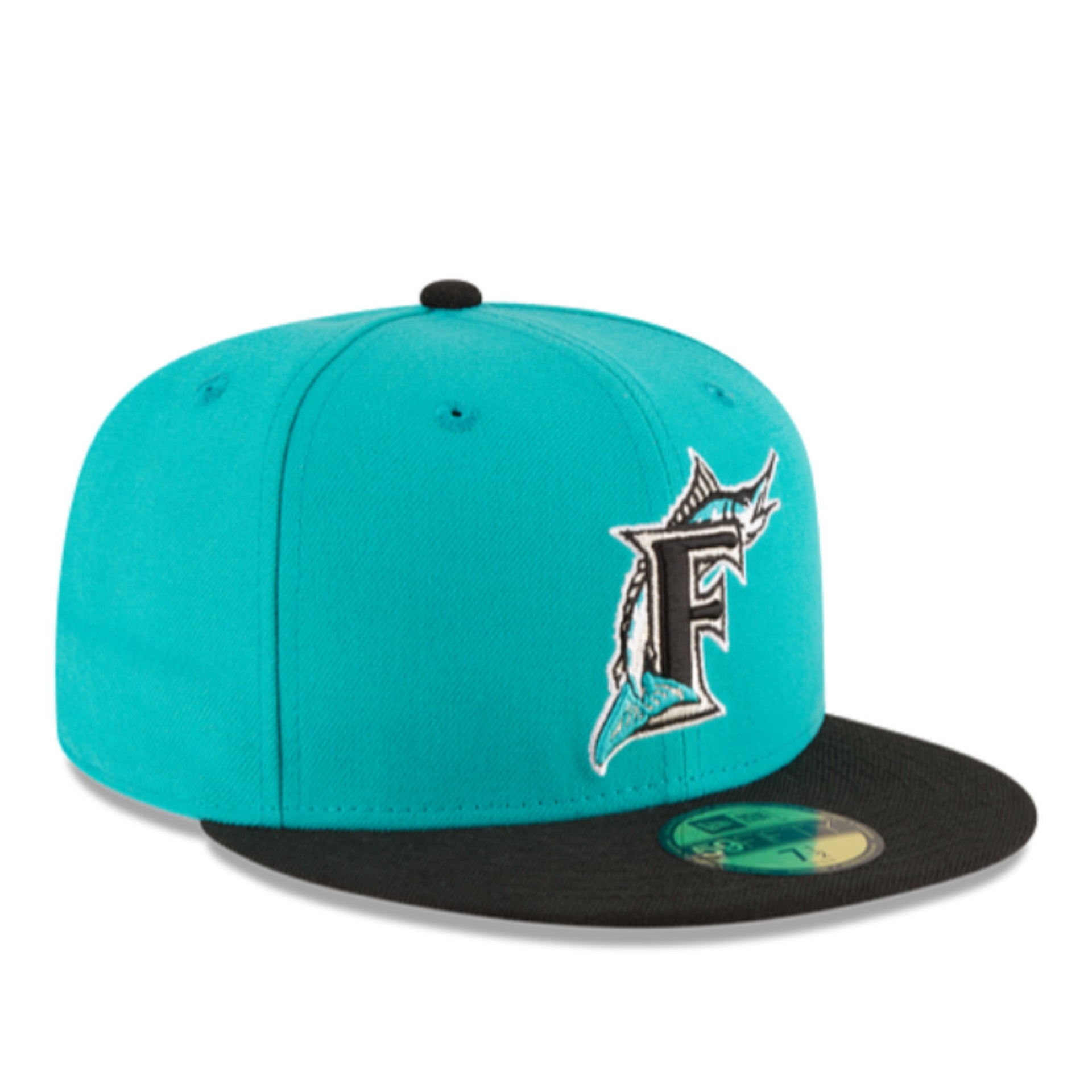 New Era Florida Marlins World Series 1997 Teal Black 59FIFTY Fitted Hat front right view