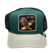 the front side of Goorin Bros Emerald Fly High Emerald Trucker Snapback hat