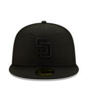 Front View of New Era San Diego Padres Black on Black 59FIFTY Fitted Hat