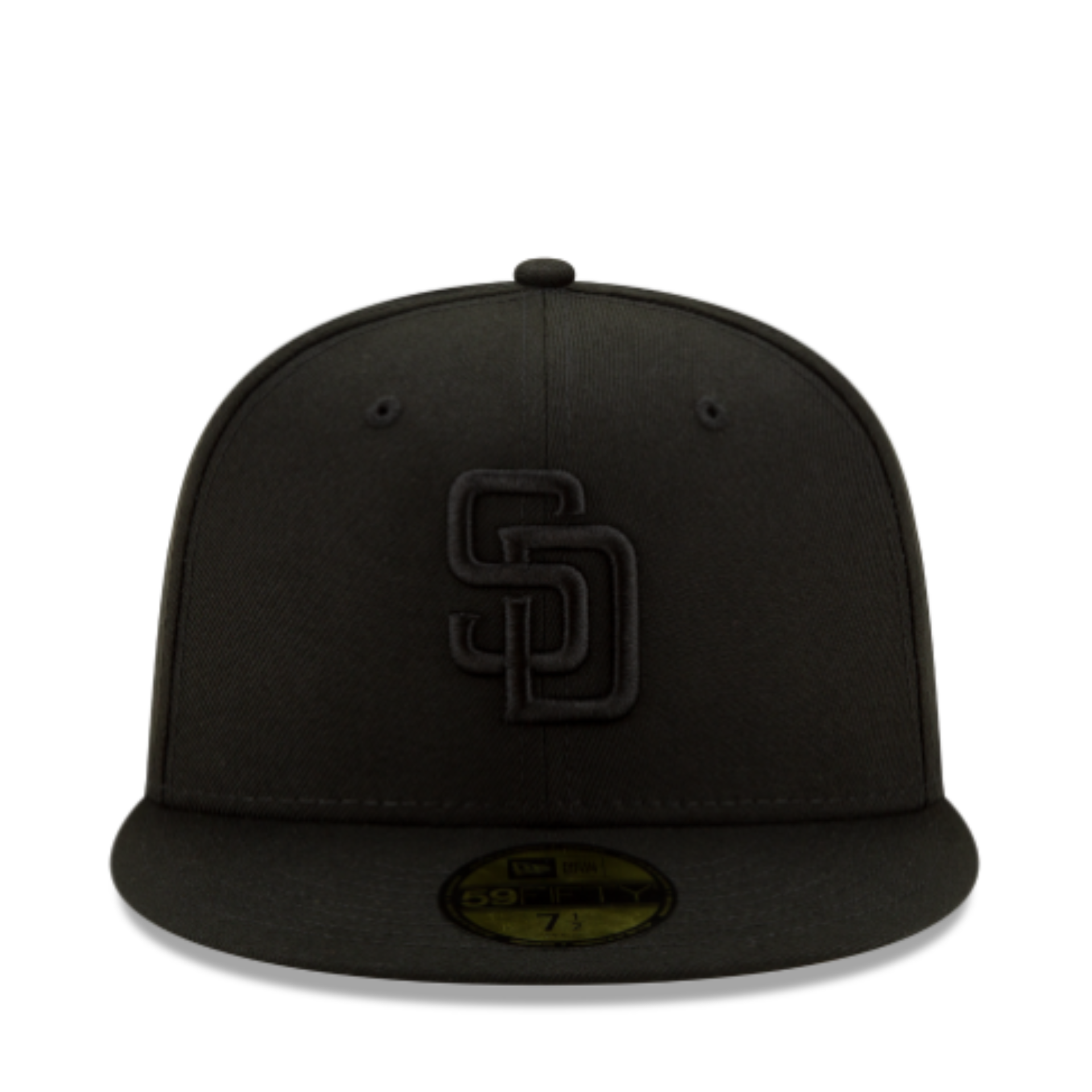 Front View of New Era San Diego Padres Black on Black 59FIFTY Fitted Hat
