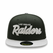 front view of New Era Las Vegas Raiders Script Black Gray 59FIFTY Fitted Hat