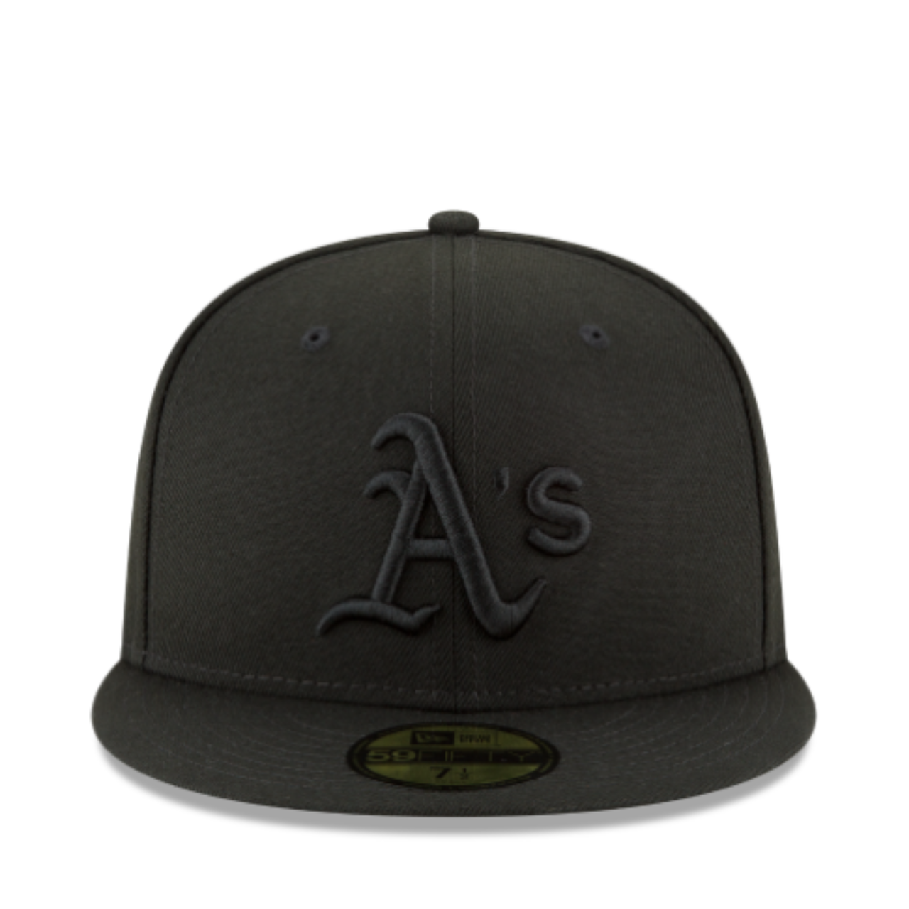 Front View of New Era Oakland Athletics A’s Black on Black 59FIFTY Fitted Hat