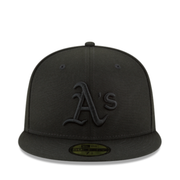 Front View of New Era Oakland Athletics A’s Black on Black 59FIFTY Fitted Hat