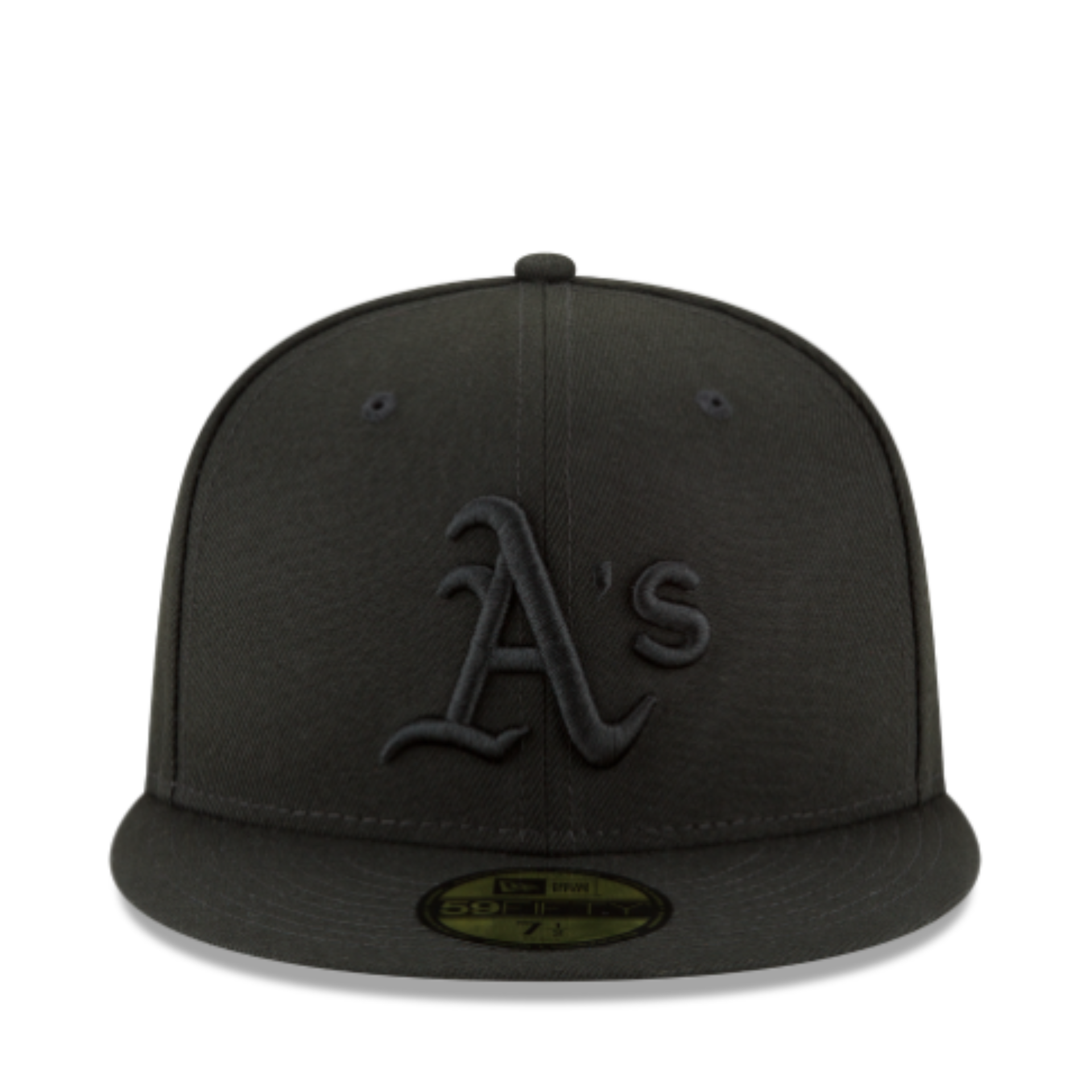 Front View of New Era Oakland Athletics A’s Black on Black 59FIFTY Fitted Hat