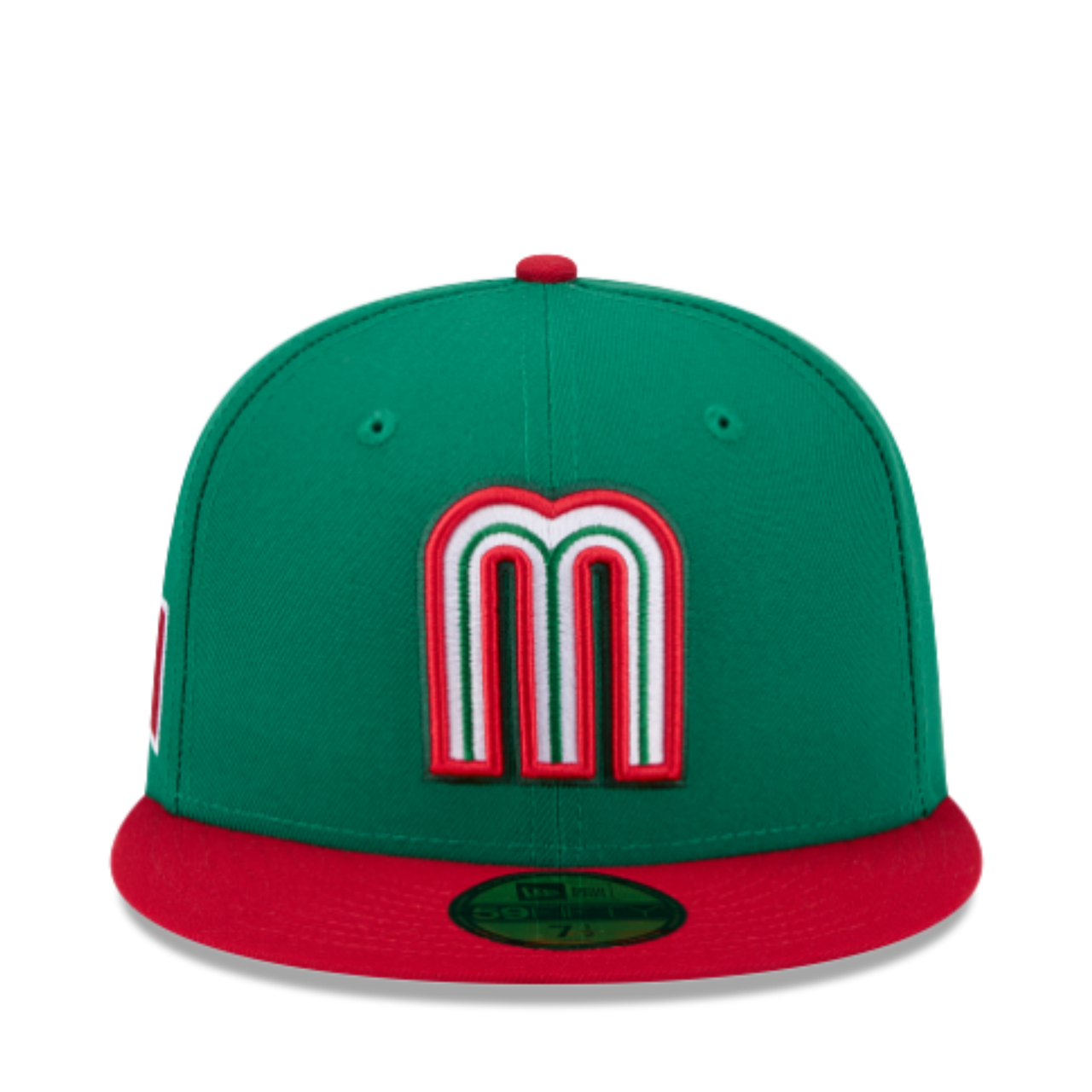 Front View of New Era WBC Mexico Baseball Green Red 2 Tone 59FIFTY Fitted Cap