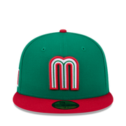Front View of New Era YOUTH WBC Mexico Baseball Green Red 59FIFTY Fitted Cap