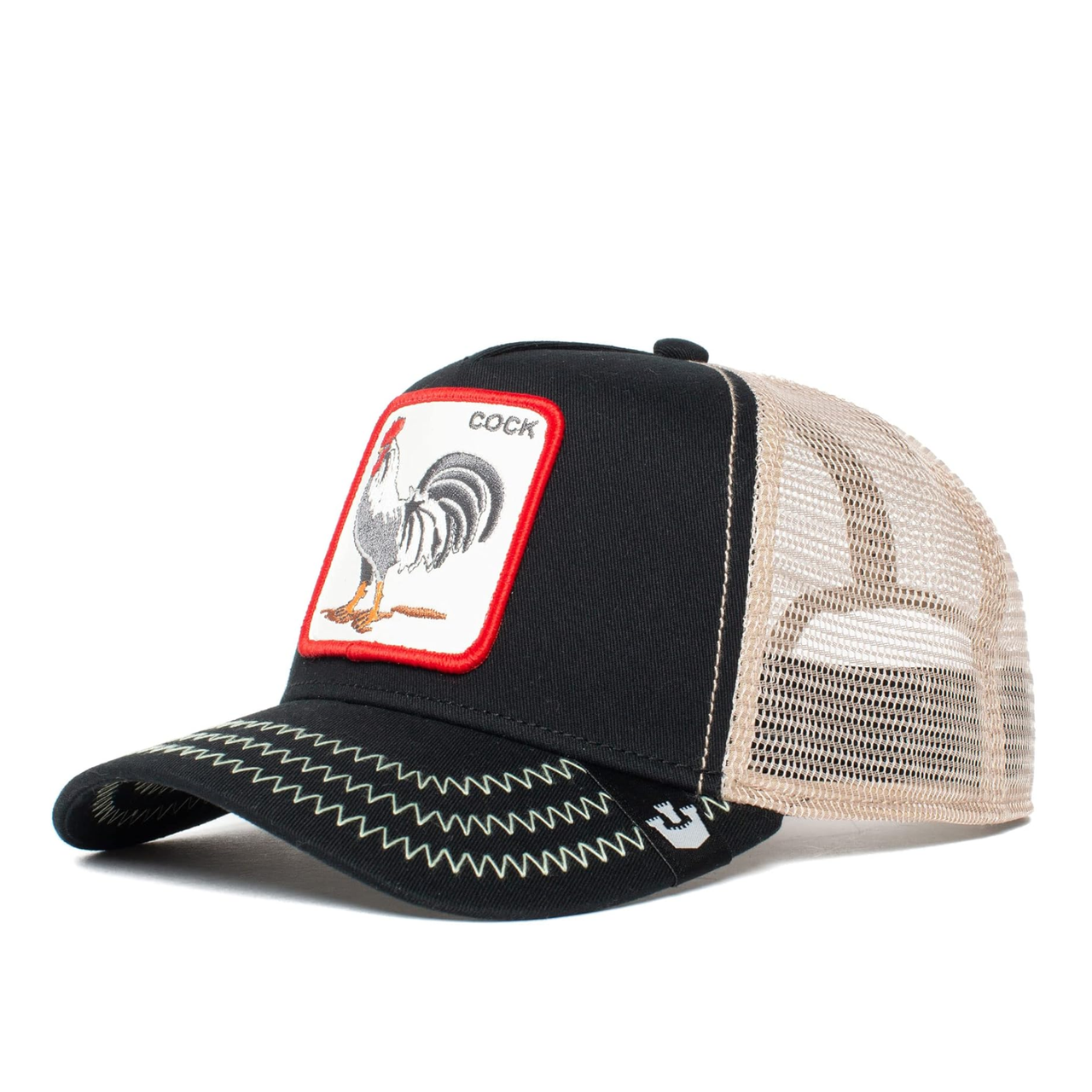 Goorin Bros The Rooster Black Trucker Mesh Snapback front side view