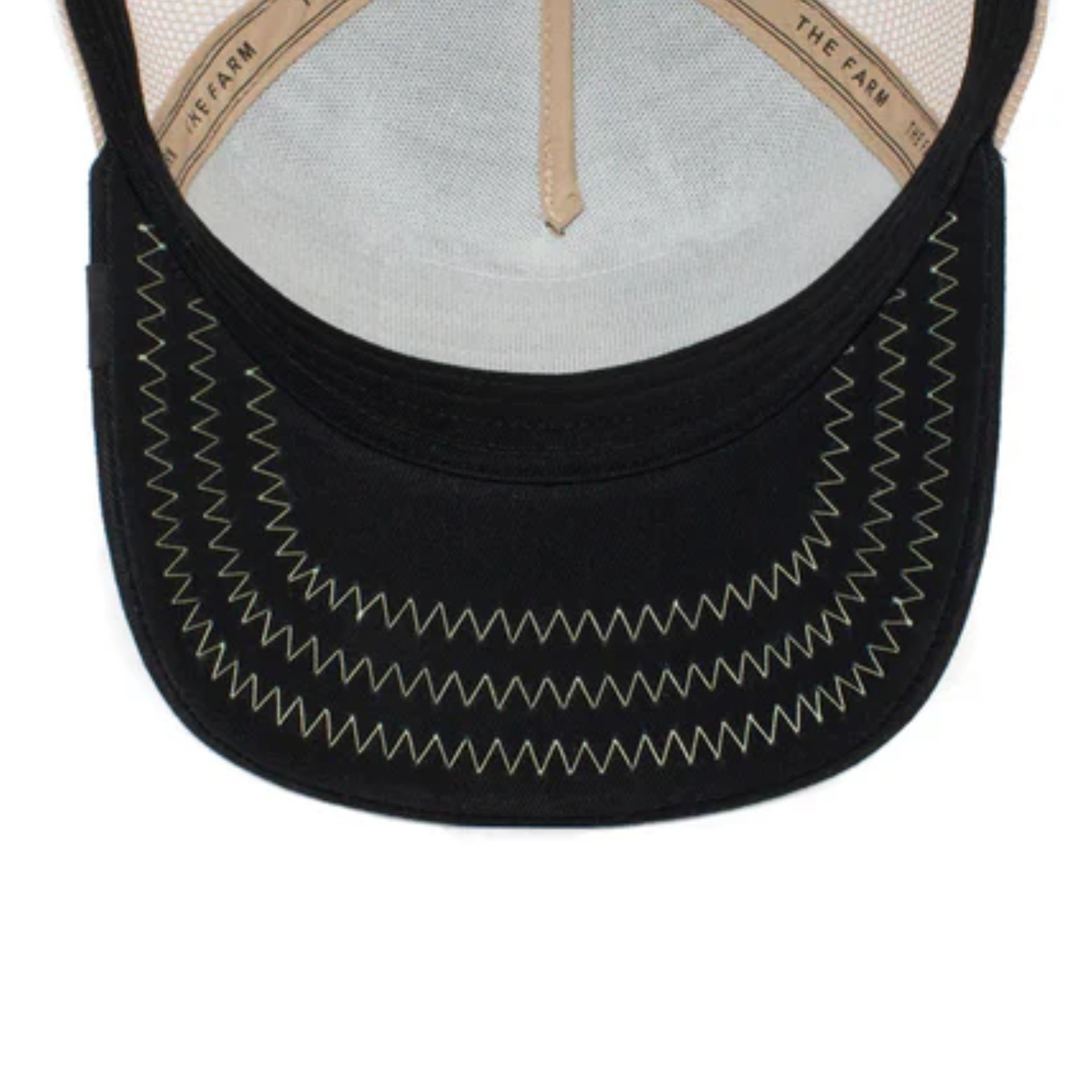 Under Visor View of Goorin Bros The Rooster Black Trucker Mesh Snapback