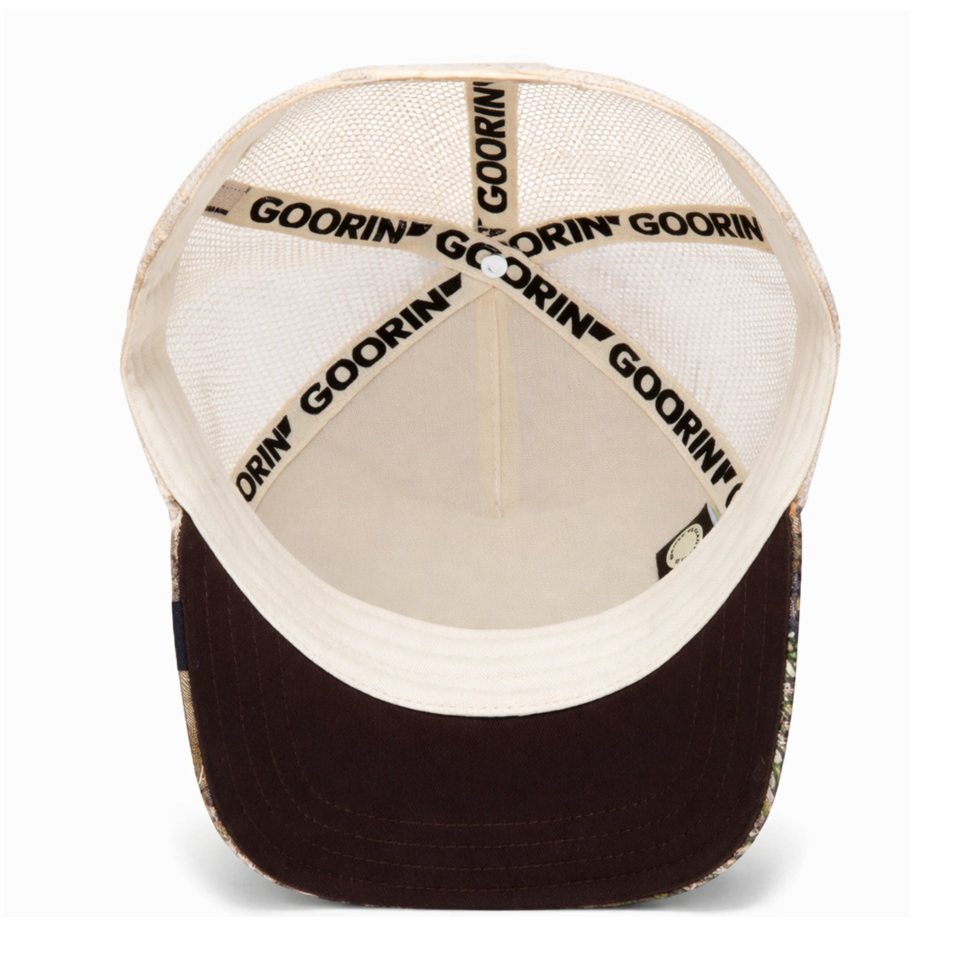 Goorin Bros Bae Doe Trucker Snapback Hat Real Tree Edge under visor view