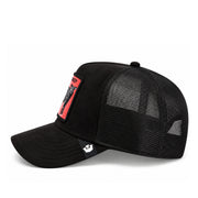 Goorin Bros Pecora Nera Rossa Black/Red Suede Mesh Trucker Snapback Hat side view