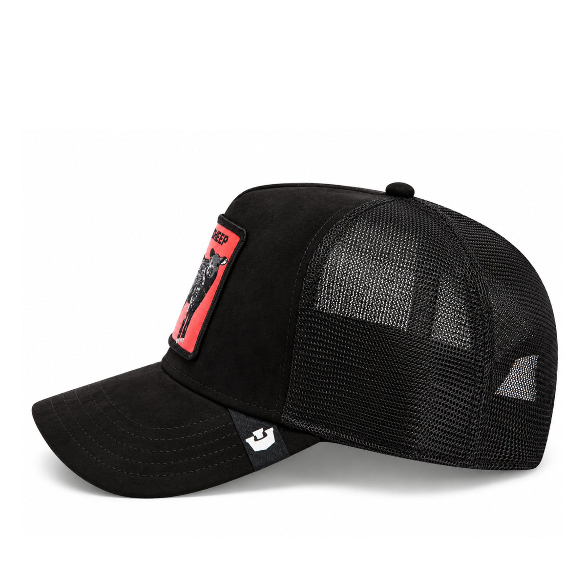 Goorin Bros Pecora Nera Rossa Black/Red Suede Mesh Trucker Snapback Hat side view