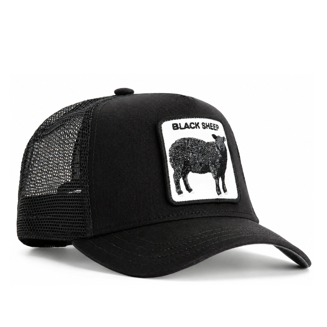 Goorin Bros The Black Sheep Mesh Trucker Snapback Hat front right angle view