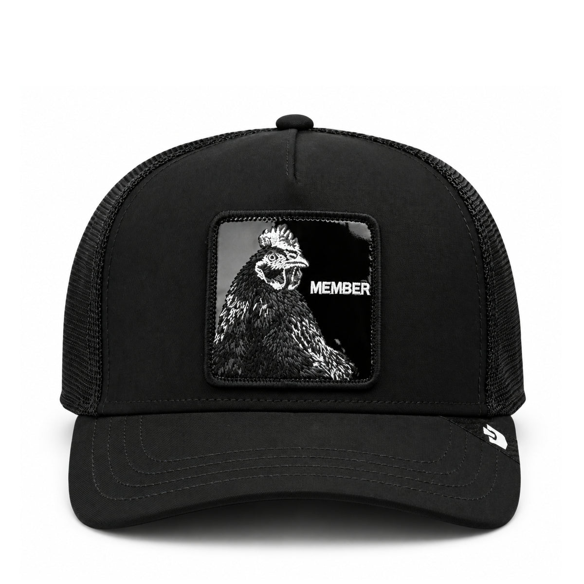 Goorin Bros Blackout Rooster Suede Trucker Snapback Hat front view