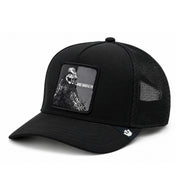 Goorin Bros Blackout Rooster Suede Trucker Snapback Hat front angled view