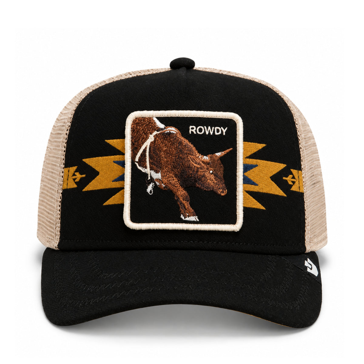 Goorin Bros Canyon Rowdy Bull Black Trucker Snapback Hat front view