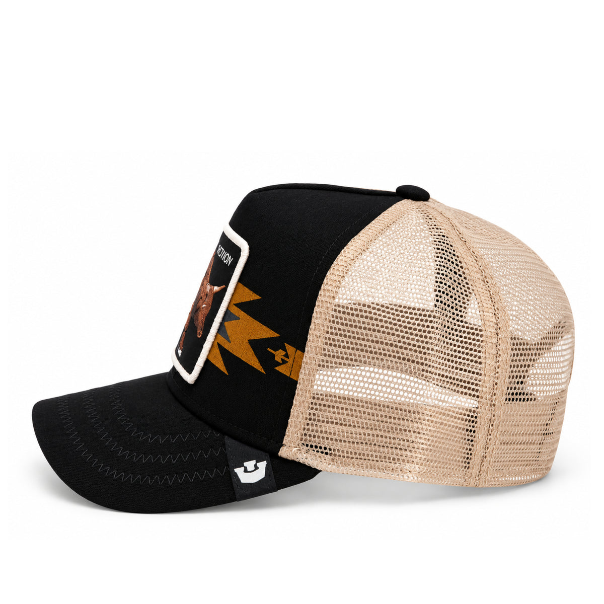 Goorin Bros Canyon Rowdy Bull Black Trucker Snapback Hat side view
