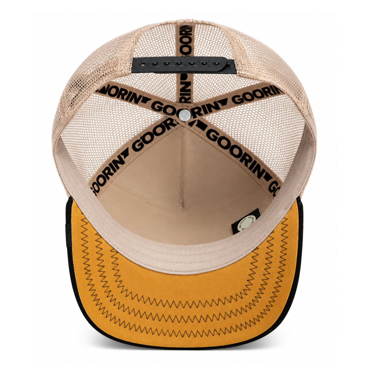 Goorin Bros Canyon Rowdy Bull Black Trucker Snapback Hat under visor view