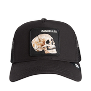 Goorin Bros The Cancelled Skull Black Mesh Trucker Snapback Hat front view