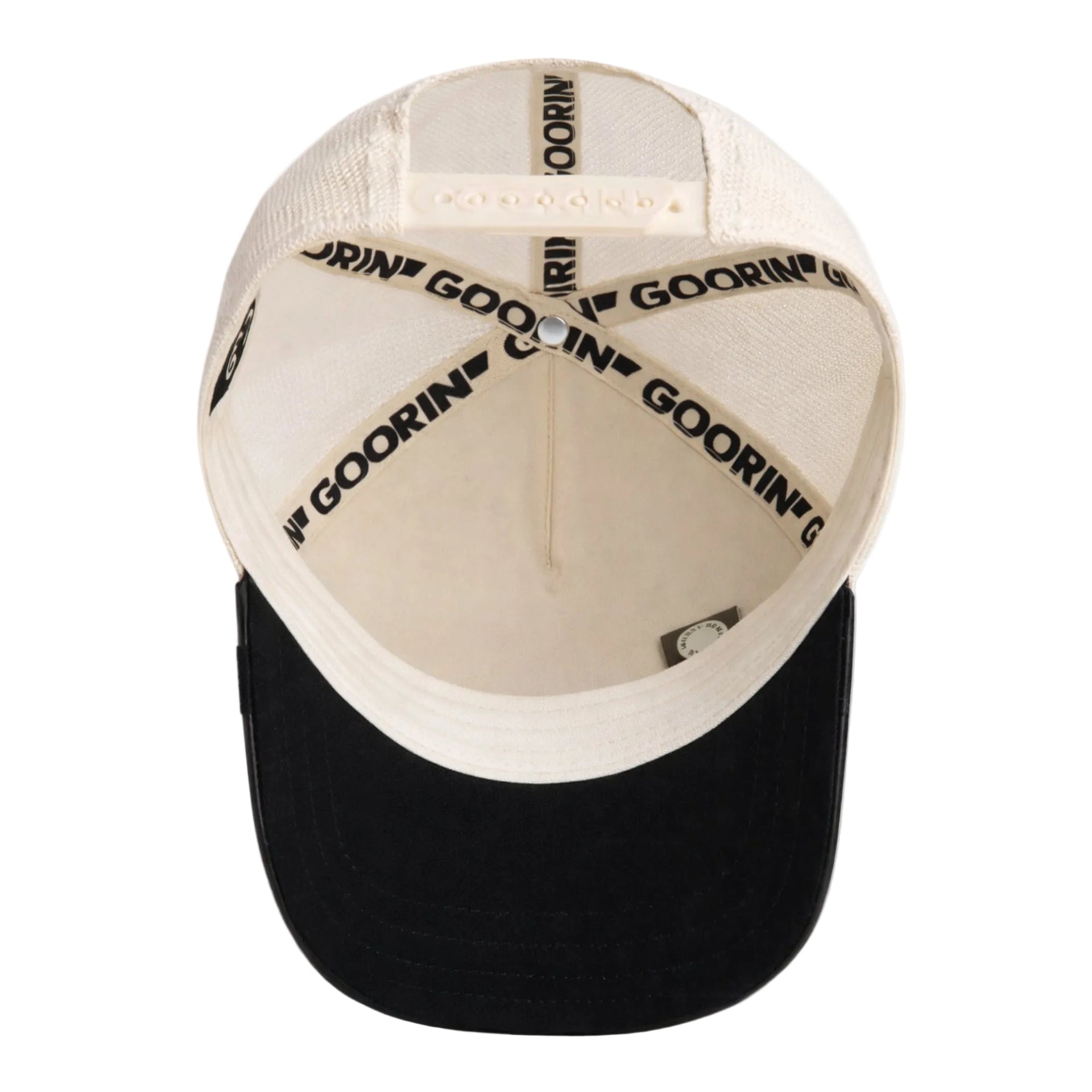 Goorin Bros The Cancelled Skull Leather Mesh Trucker Snapback Hat Chrome Black under visor view