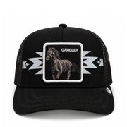 Goorin Bros Canyon Gambler Horse Black Trucker Snapback Hat front view